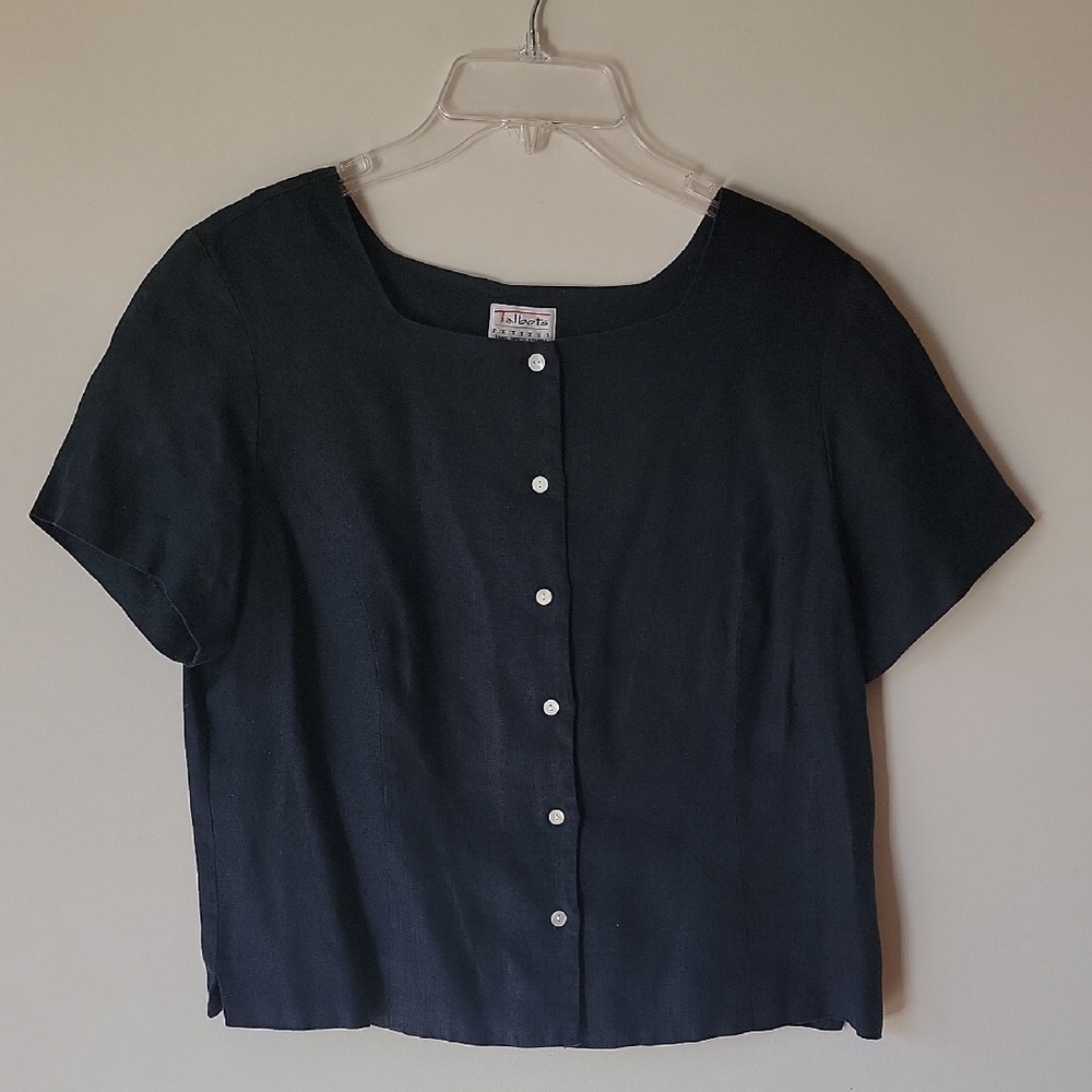 Talbots Navy Button-Down Women's Linen Shirt